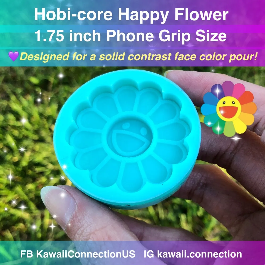 1.75 inch BTS Hobi J-Hope Happy Flower (designed for a solid face color resin pour aka less painting!) Phone Grip Size Silicone Mold