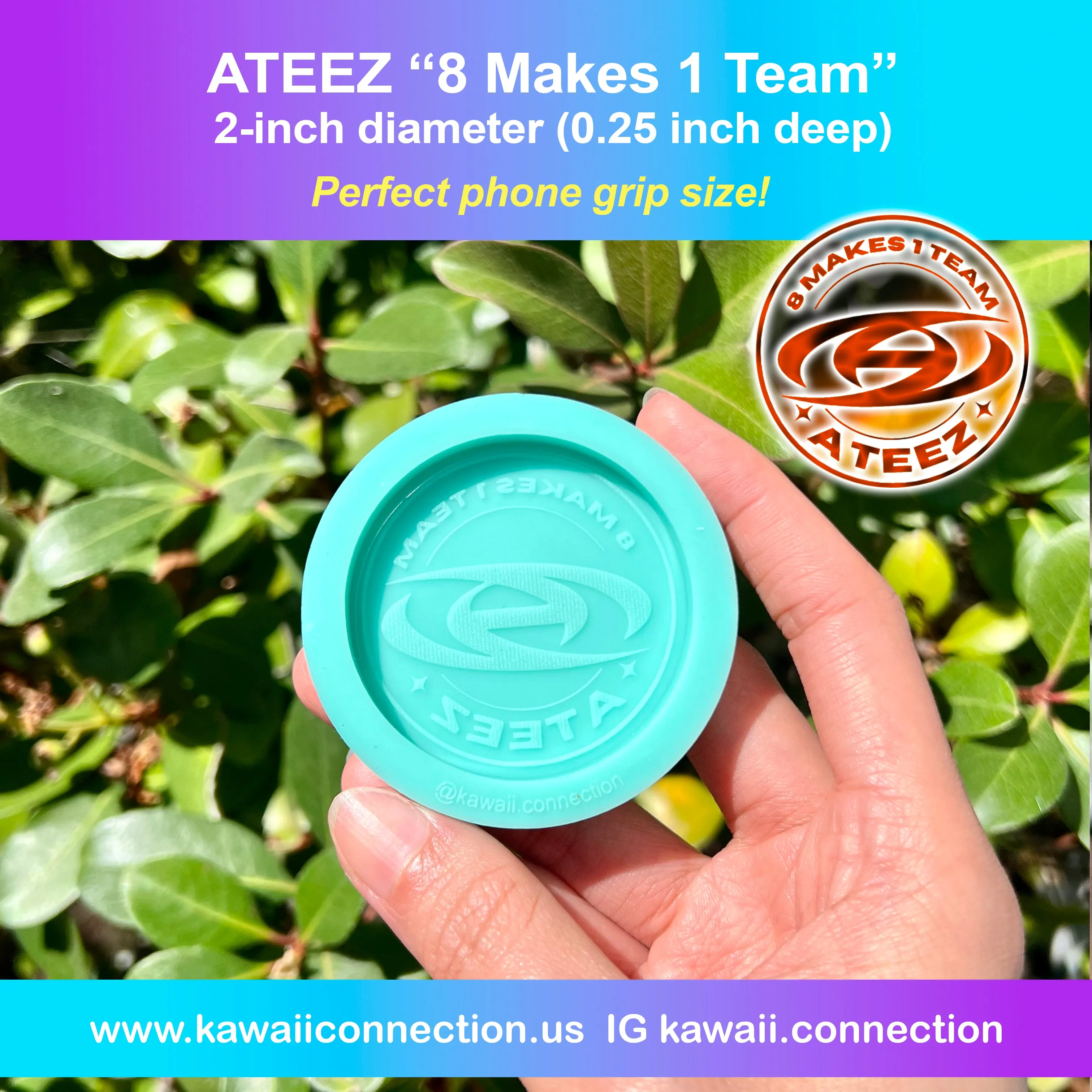 2-inch (0.25 inch deep) Ateez - 2 Design Options - K-Pop Group Silicone Mold for Resin Phone Grips or Magnets