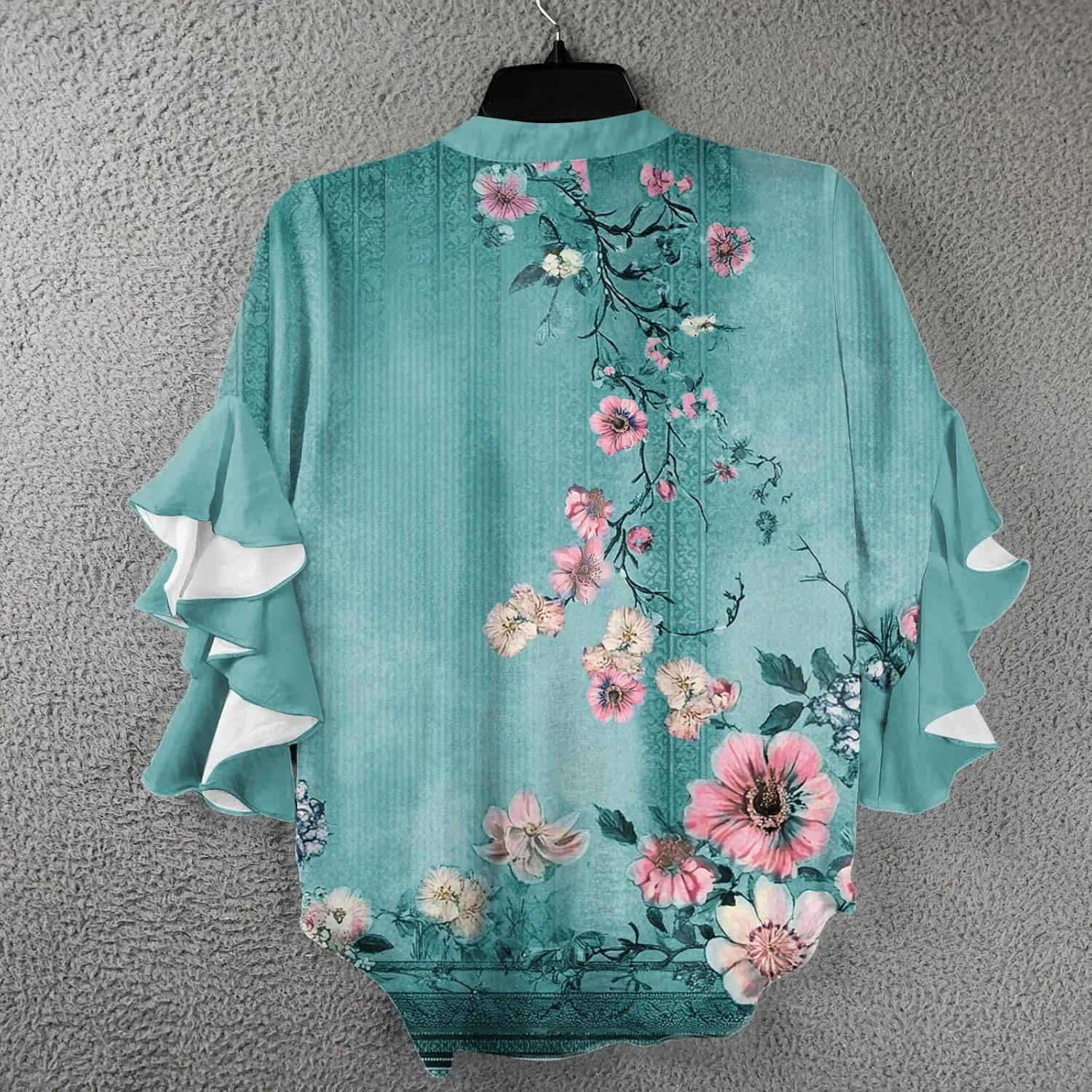 3/4 Length Sleeve Womens Tops Summer 2025 Floral Shirts 3/4 Ruffle Sleeve V Neck Half Button Down Flowy Blouse