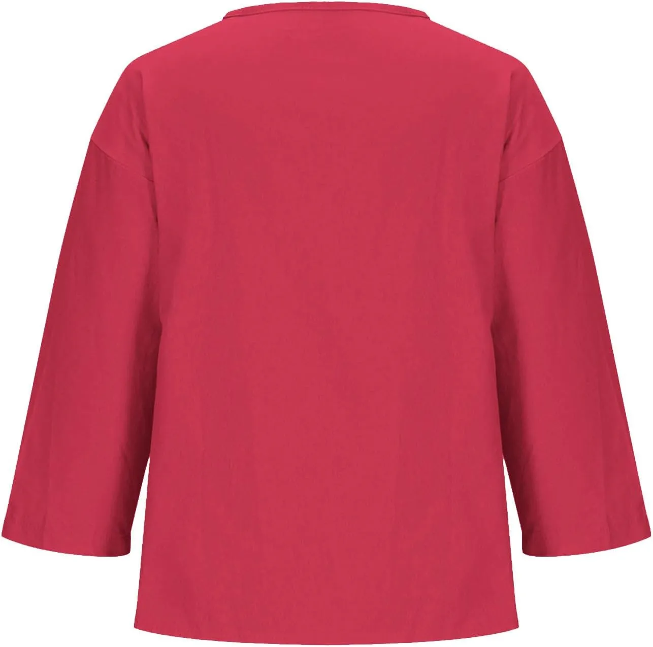 3/4 Sleeve Shirts for Women Solid Color Basic Summer Tops Casual Button V-Neck Pullover Blouse Ladies Tunic Tshirt