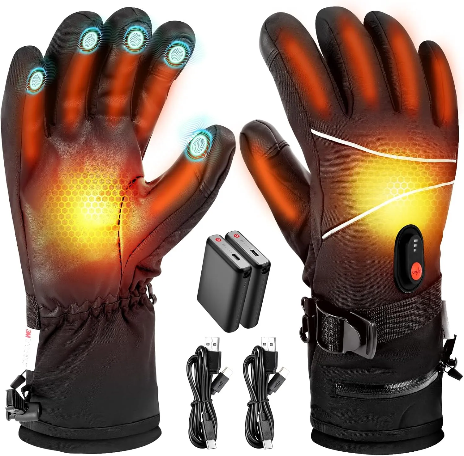 7.4V 3000mAh Rechargeable Battery Heated Gloves for Men Women, Electric Touchscreen Ski Gloves, Hand Warmer for Winter Skiing Hunting Cycling Camping