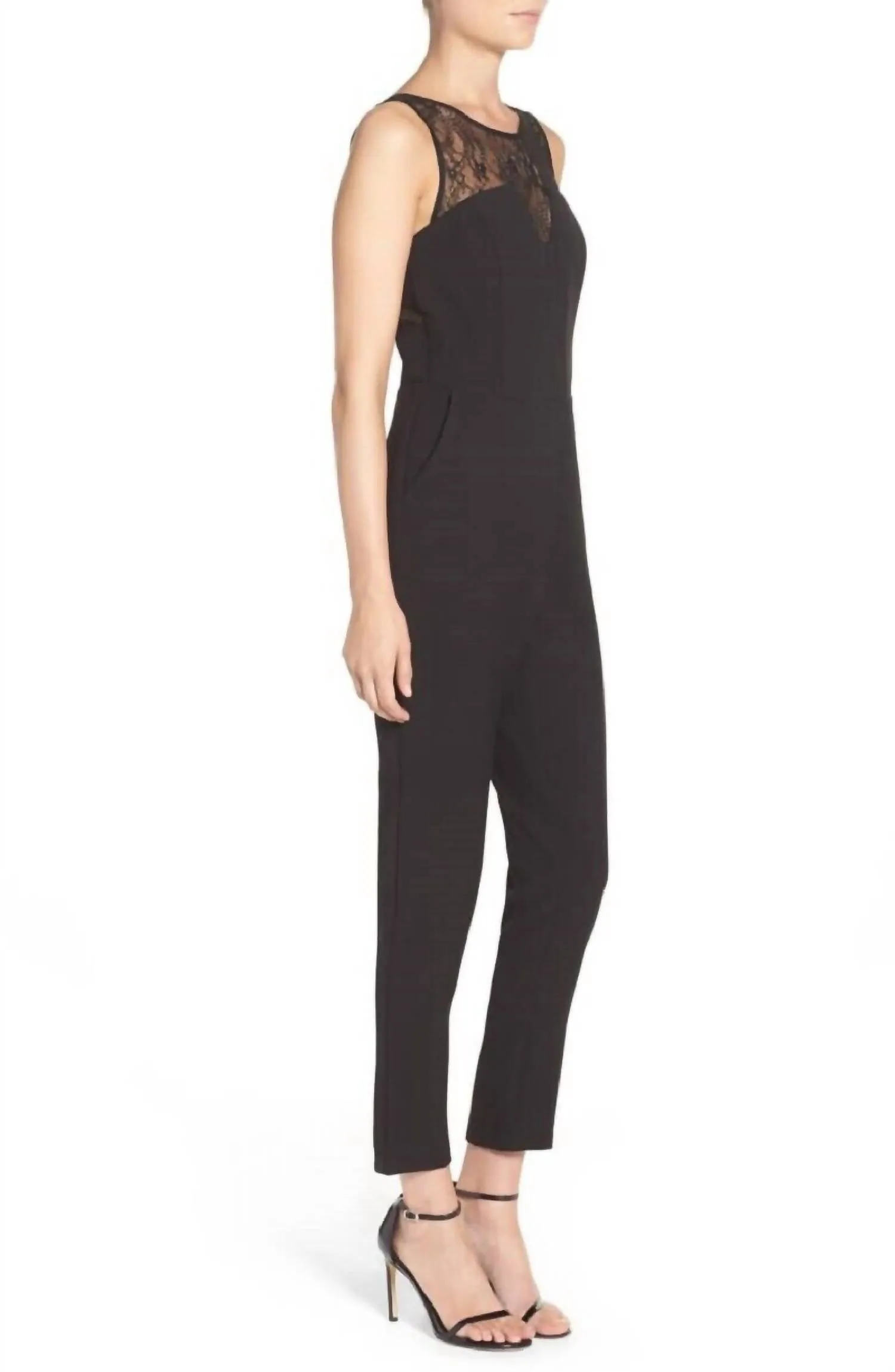 Adelyn Rae - Crepe Lace Insert Sleeveless Jumpsuit