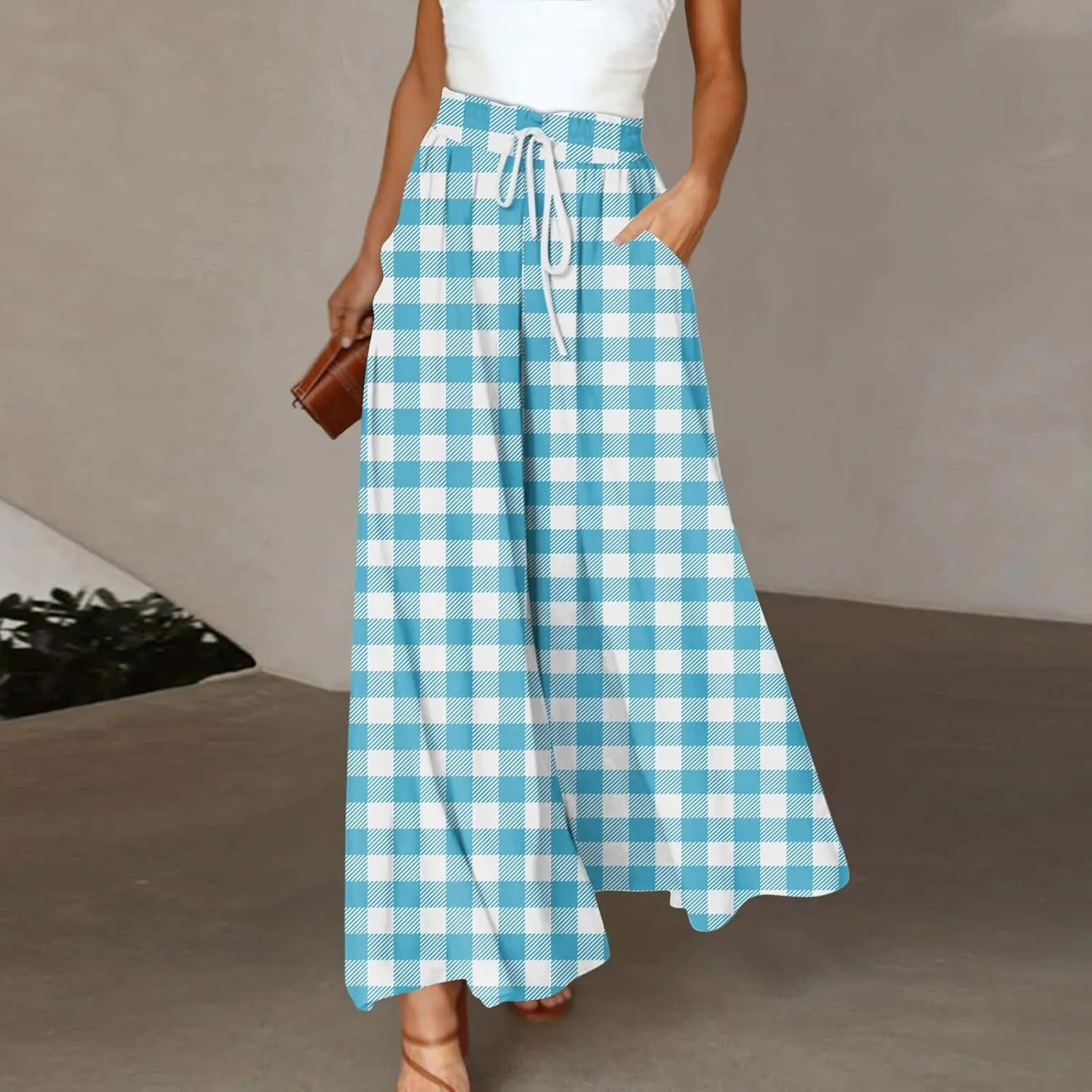 ADHOWBEW Pleated Skirts for Women Summer Flowy Smocked Elastic Waist Floral Print High Waist Bohemian Skirts