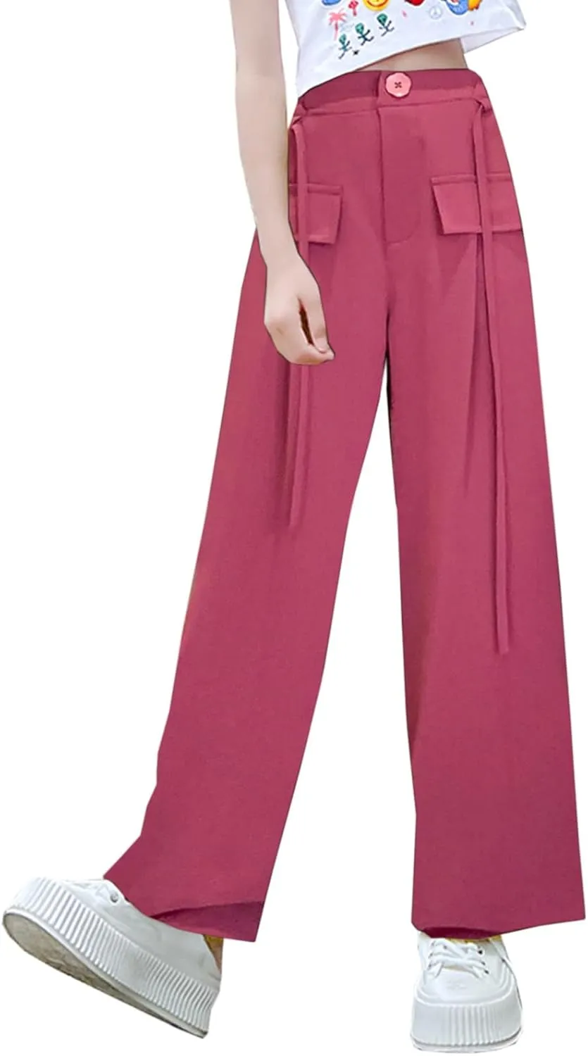 Betusline Girls' High Elastic Waist Wide Leg Pants, 3 Years - 13 Years