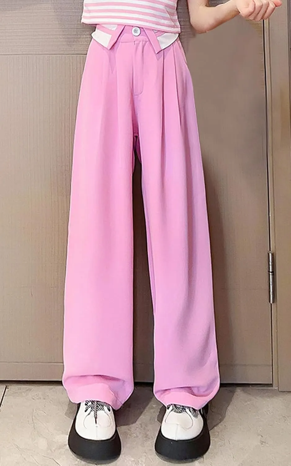 Betusline Girls' High Elastic Waist Wide Leg Pants, 3 Years - 13 Years
