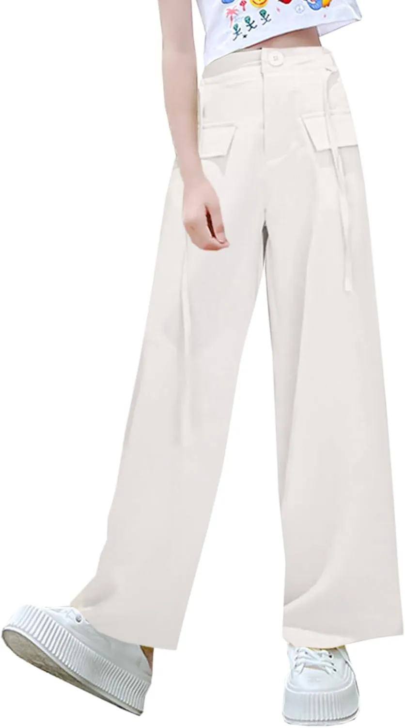 Betusline Girls' High Elastic Waist Wide Leg Pants, 3 Years - 13 Years