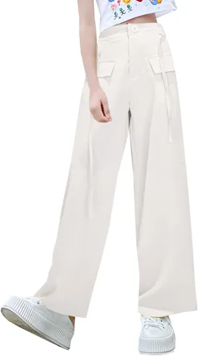 Betusline Girls' High Elastic Waist Wide Leg Pants, 3 Years - 13 Years