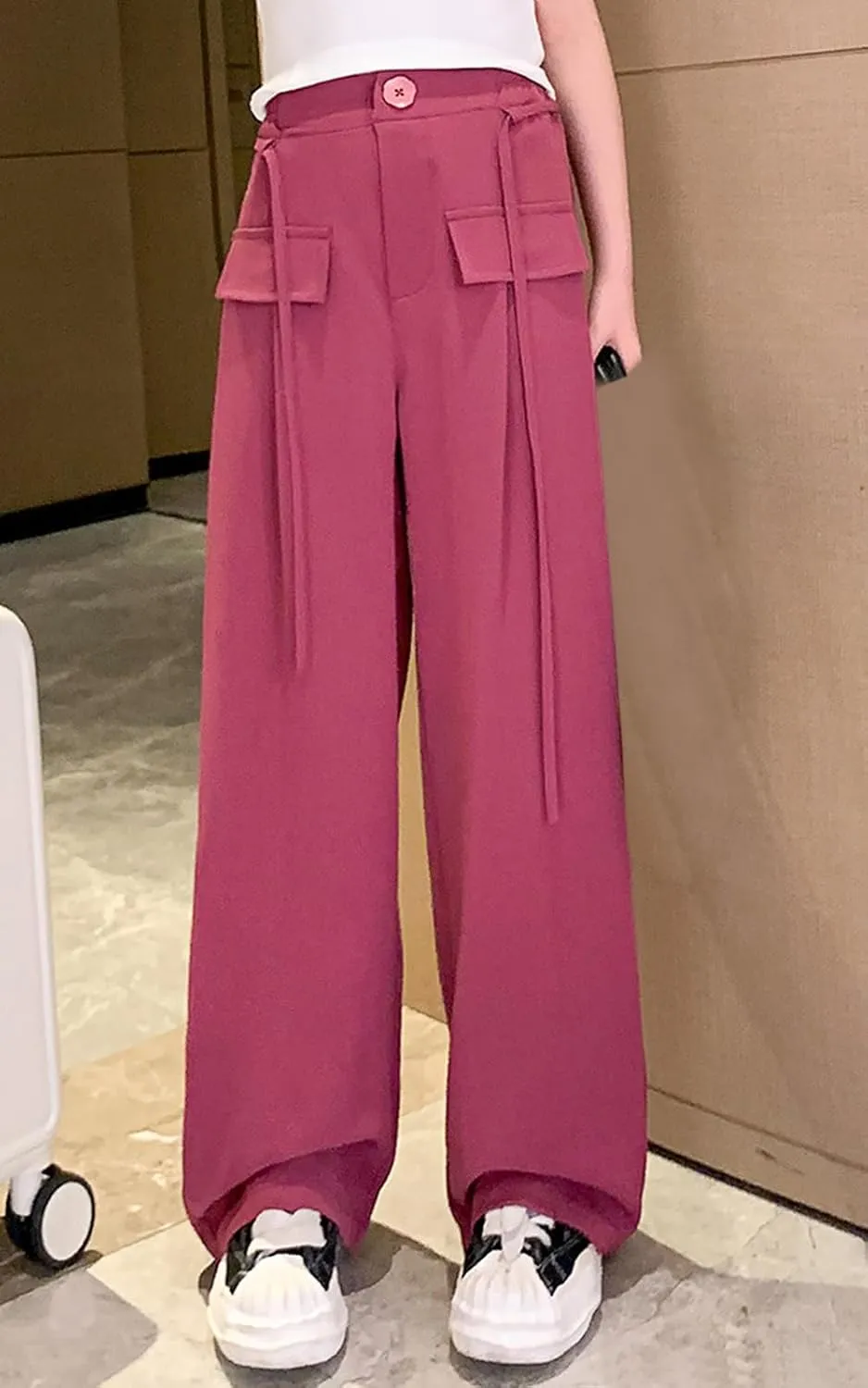Betusline Girls' High Elastic Waist Wide Leg Pants, 3 Years - 13 Years