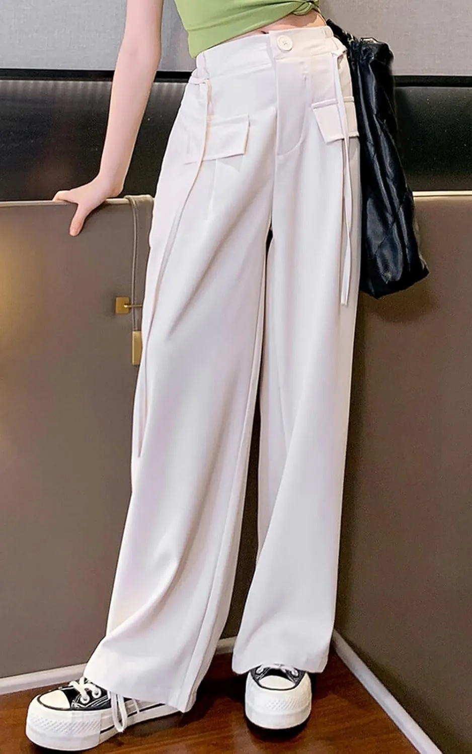 Betusline Girls' High Elastic Waist Wide Leg Pants, 3 Years - 13 Years