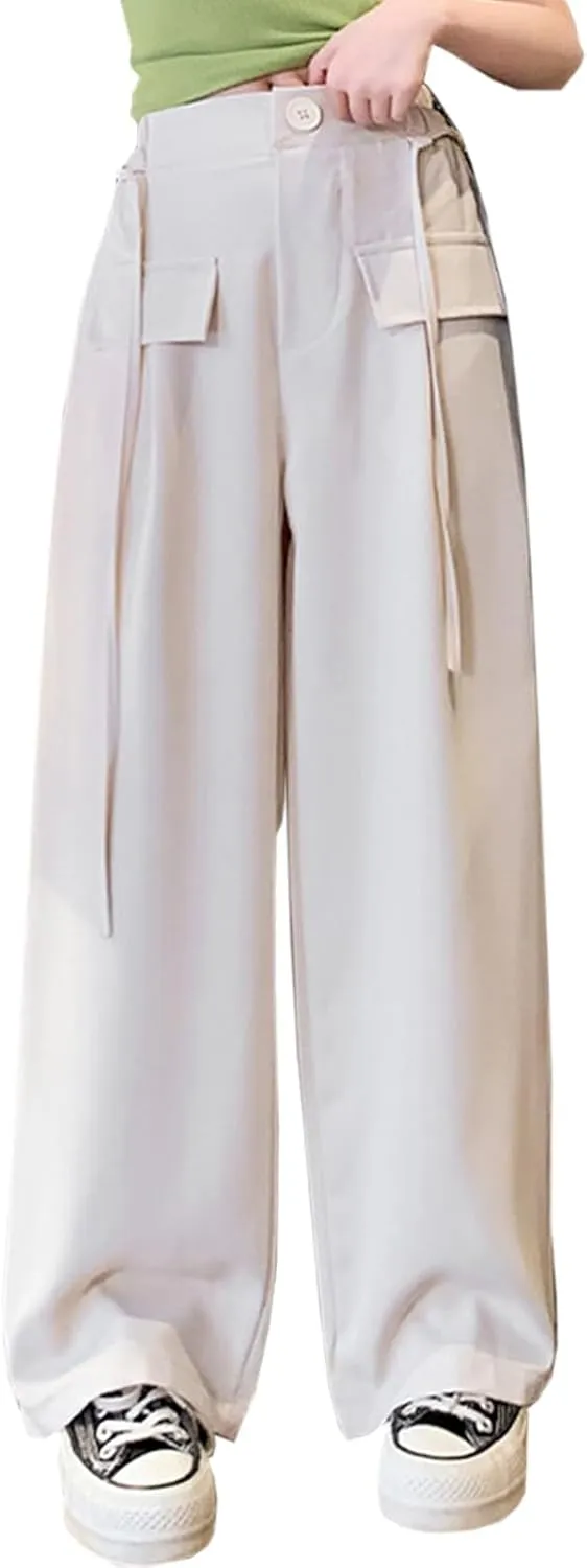 Betusline Girls' High Elastic Waist Wide Leg Pants, 3 Years - 13 Years