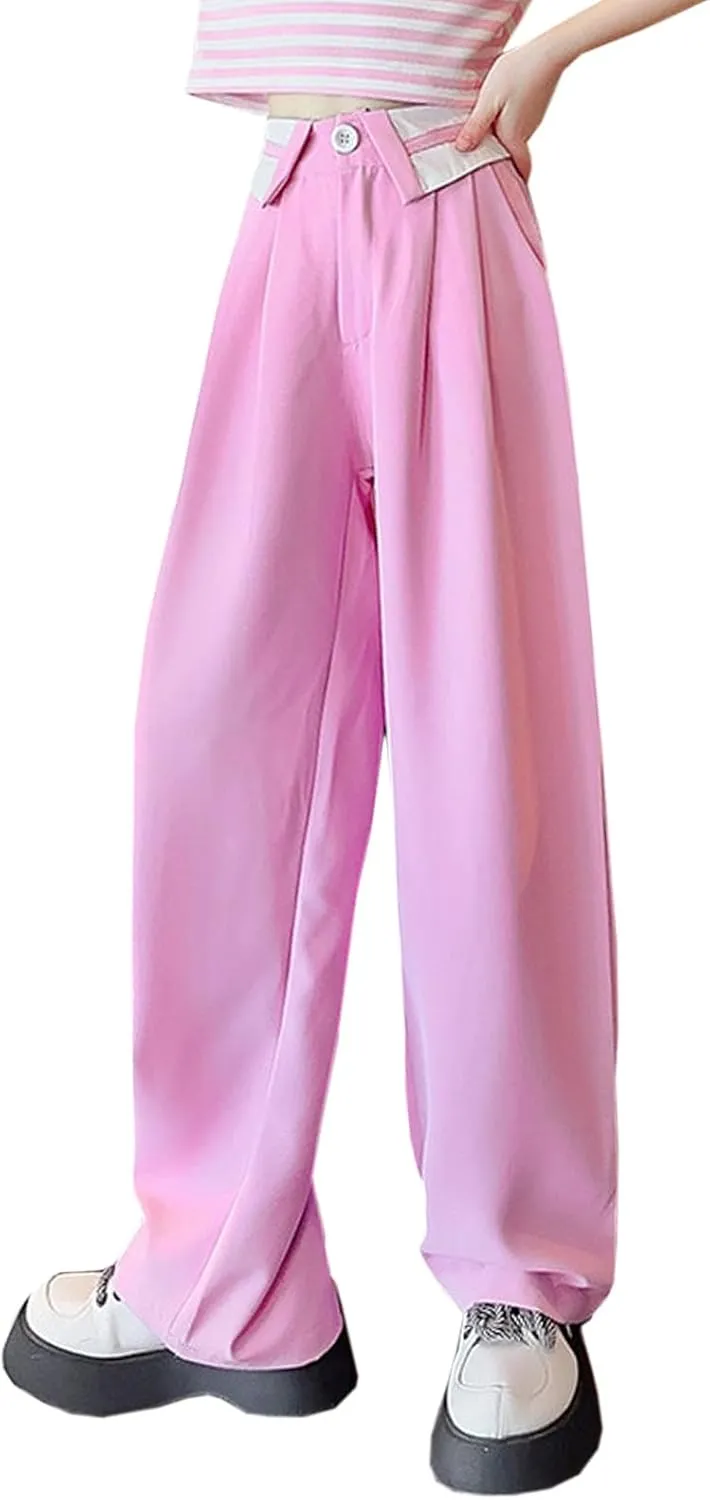 Betusline Girls' High Elastic Waist Wide Leg Pants, 3 Years - 13 Years