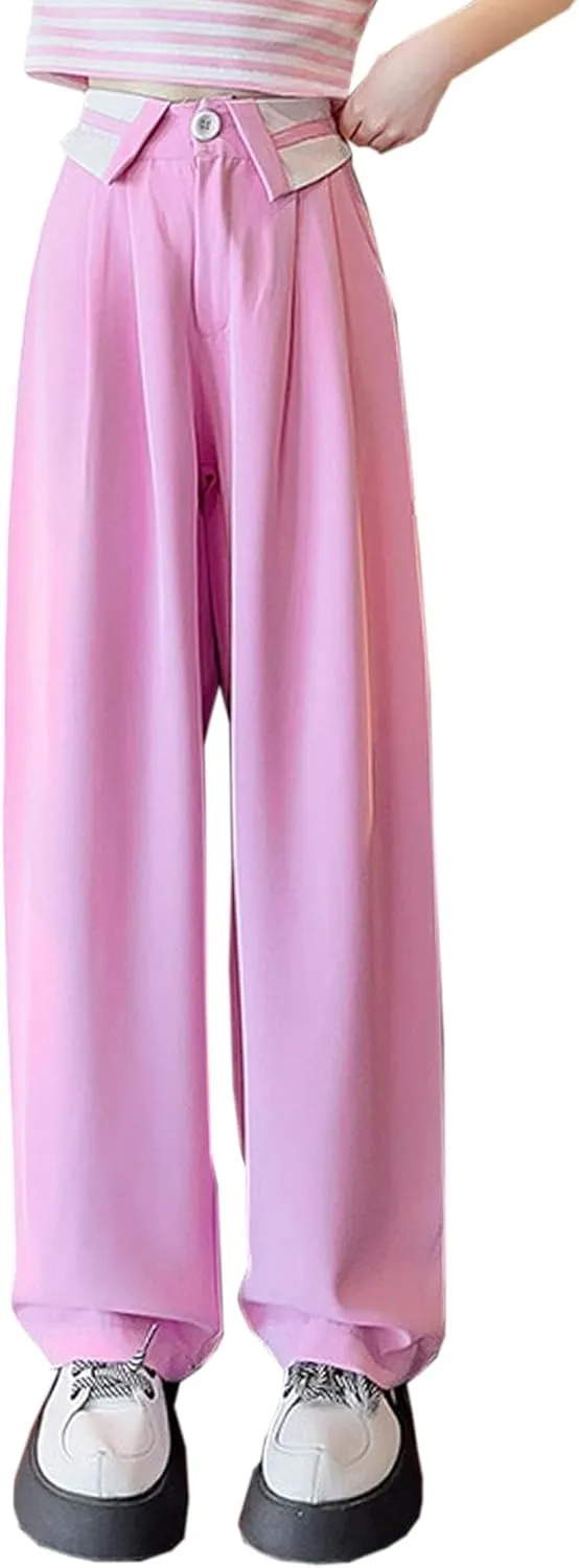 Betusline Girls' High Elastic Waist Wide Leg Pants, 3 Years - 13 Years