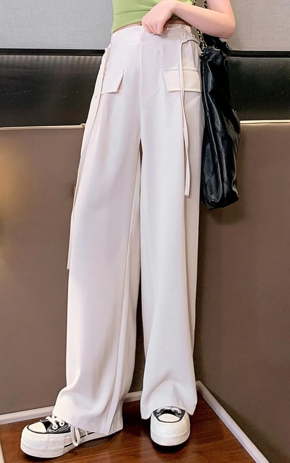 Betusline Girls' High Elastic Waist Wide Leg Pants, 3 Years - 13 Years