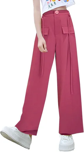 Betusline Girls' High Elastic Waist Wide Leg Pants, 3 Years - 13 Years