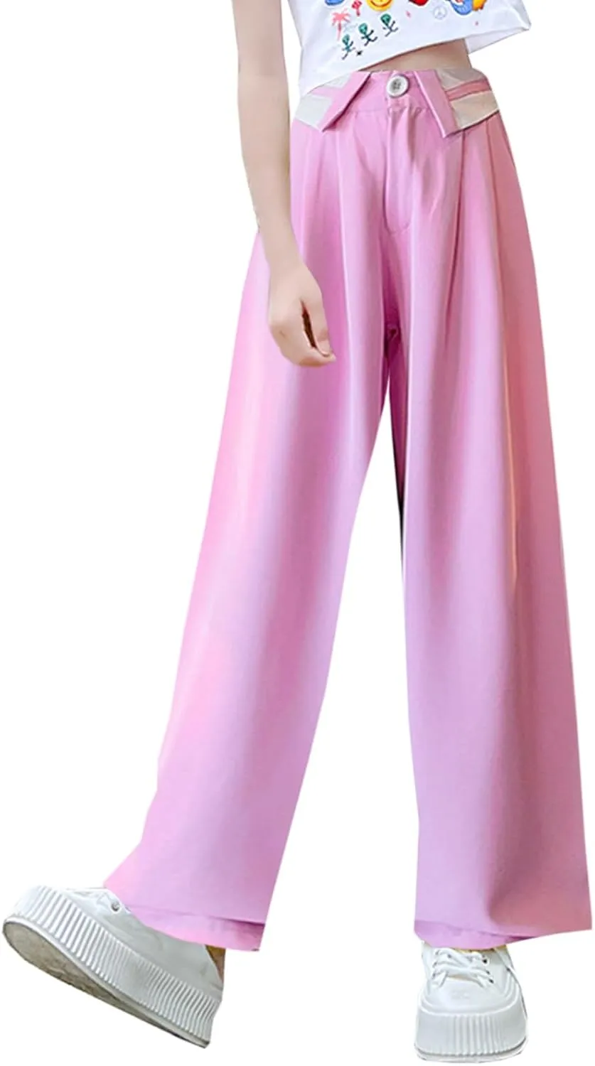 Betusline Girls' High Elastic Waist Wide Leg Pants, 3 Years - 13 Years