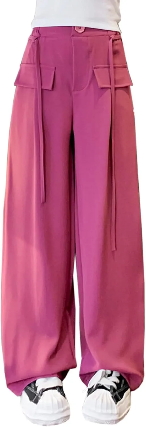 Betusline Girls' High Elastic Waist Wide Leg Pants, 3 Years - 13 Years