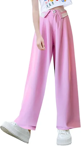 Betusline Girls' High Elastic Waist Wide Leg Pants, 3 Years - 13 Years