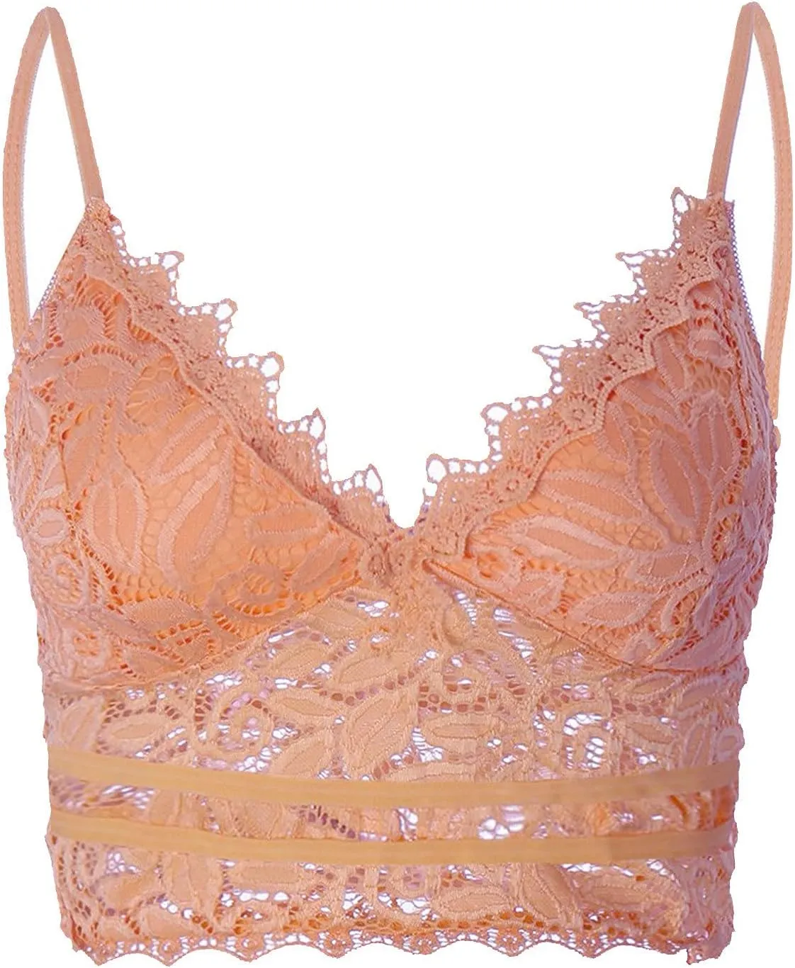 Binmer Lace Bralettes for Women Spaghetti Strap Tank Top Wireless V Neck Crop Top Adjustable Lingerie Slim Basic Camisole