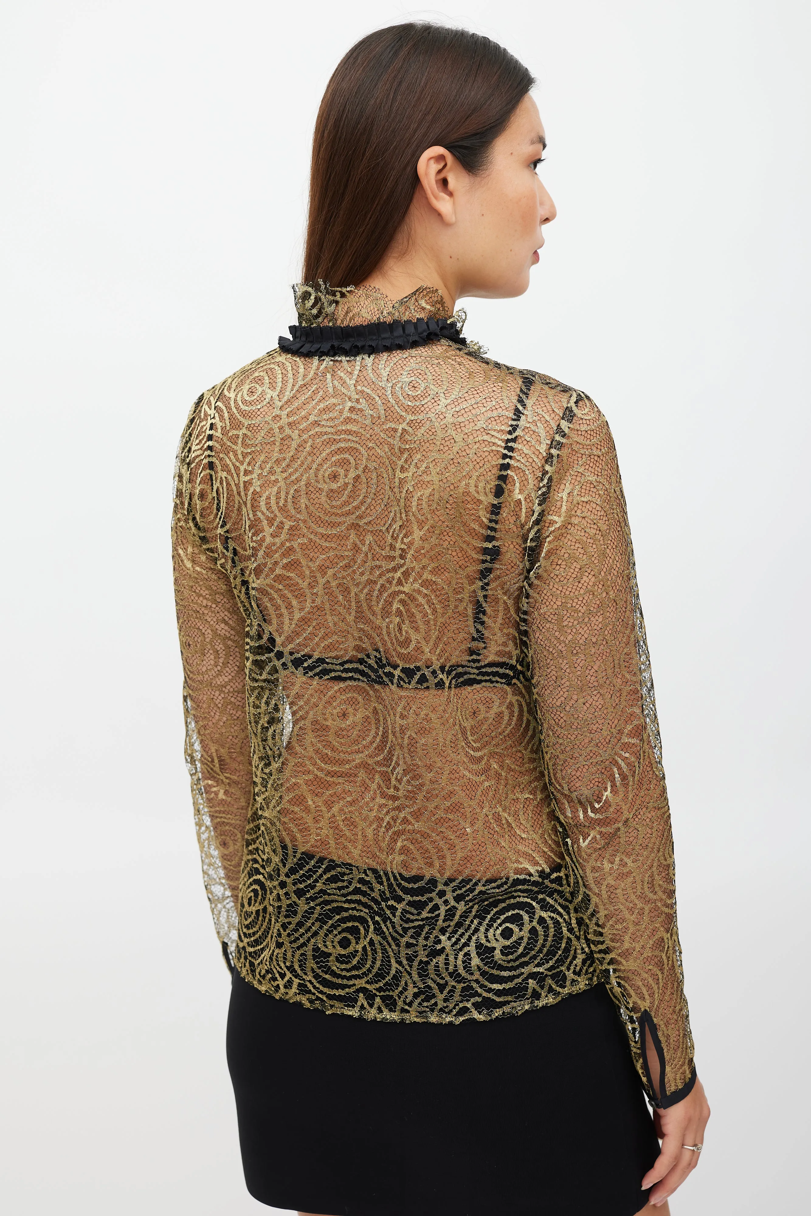 Black & Gold Ruffled Mesh Top