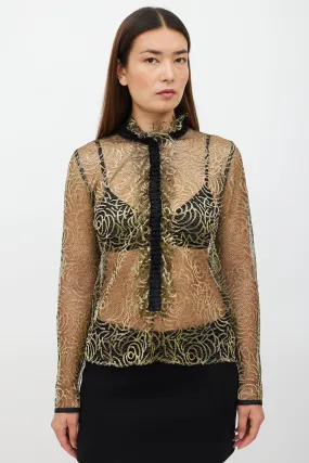 Black & Gold Ruffled Mesh Top