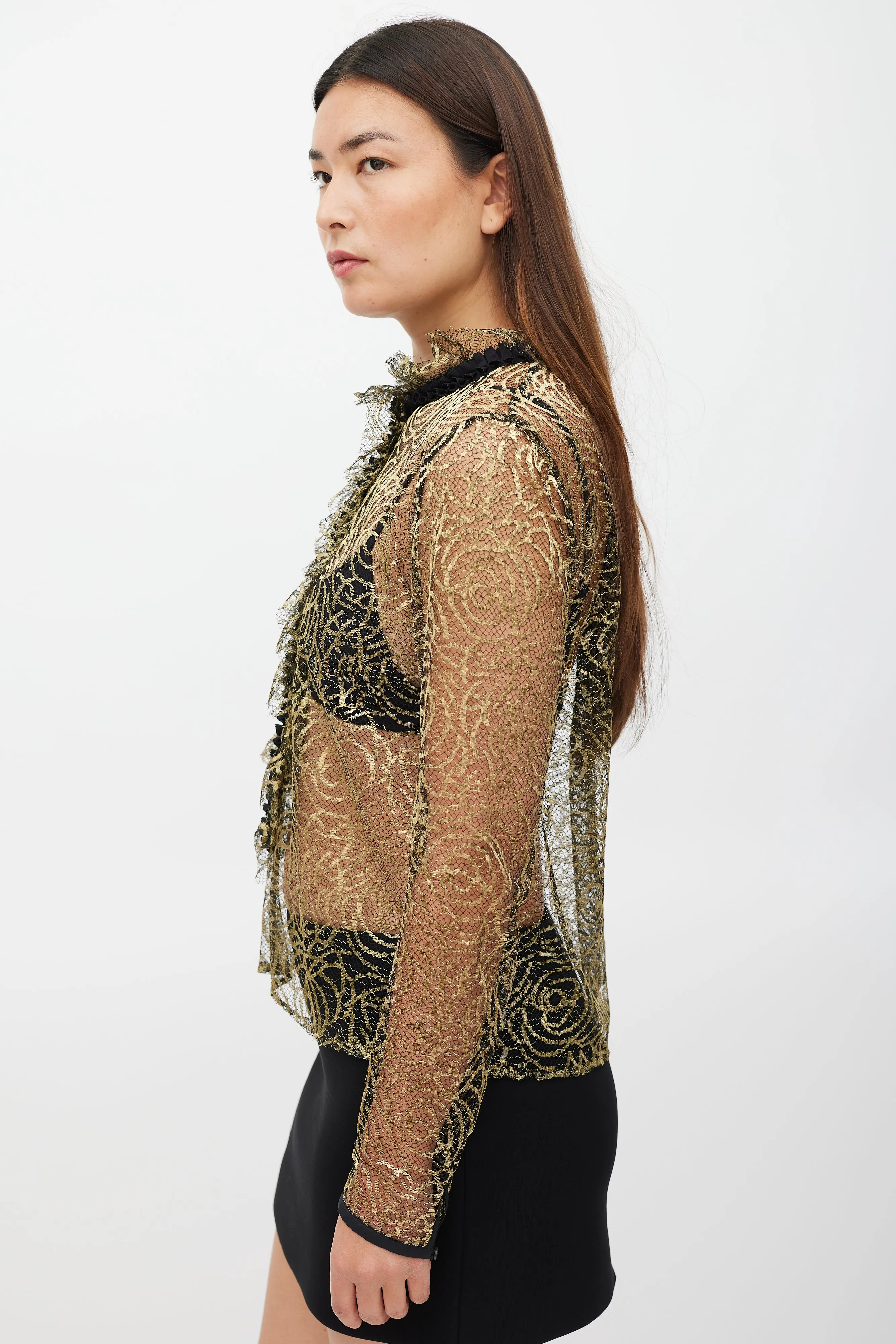 Black & Gold Ruffled Mesh Top
