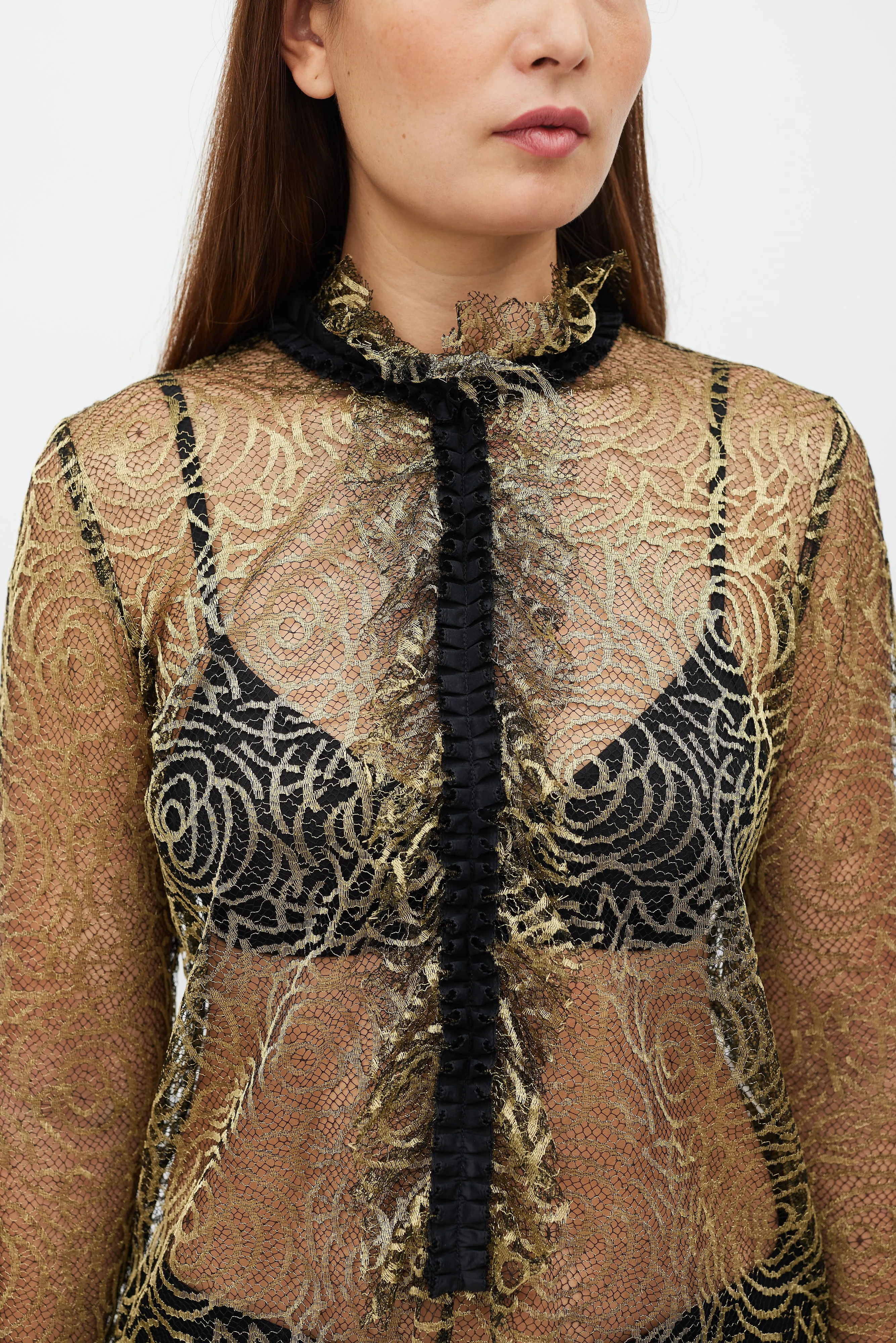 Black & Gold Ruffled Mesh Top
