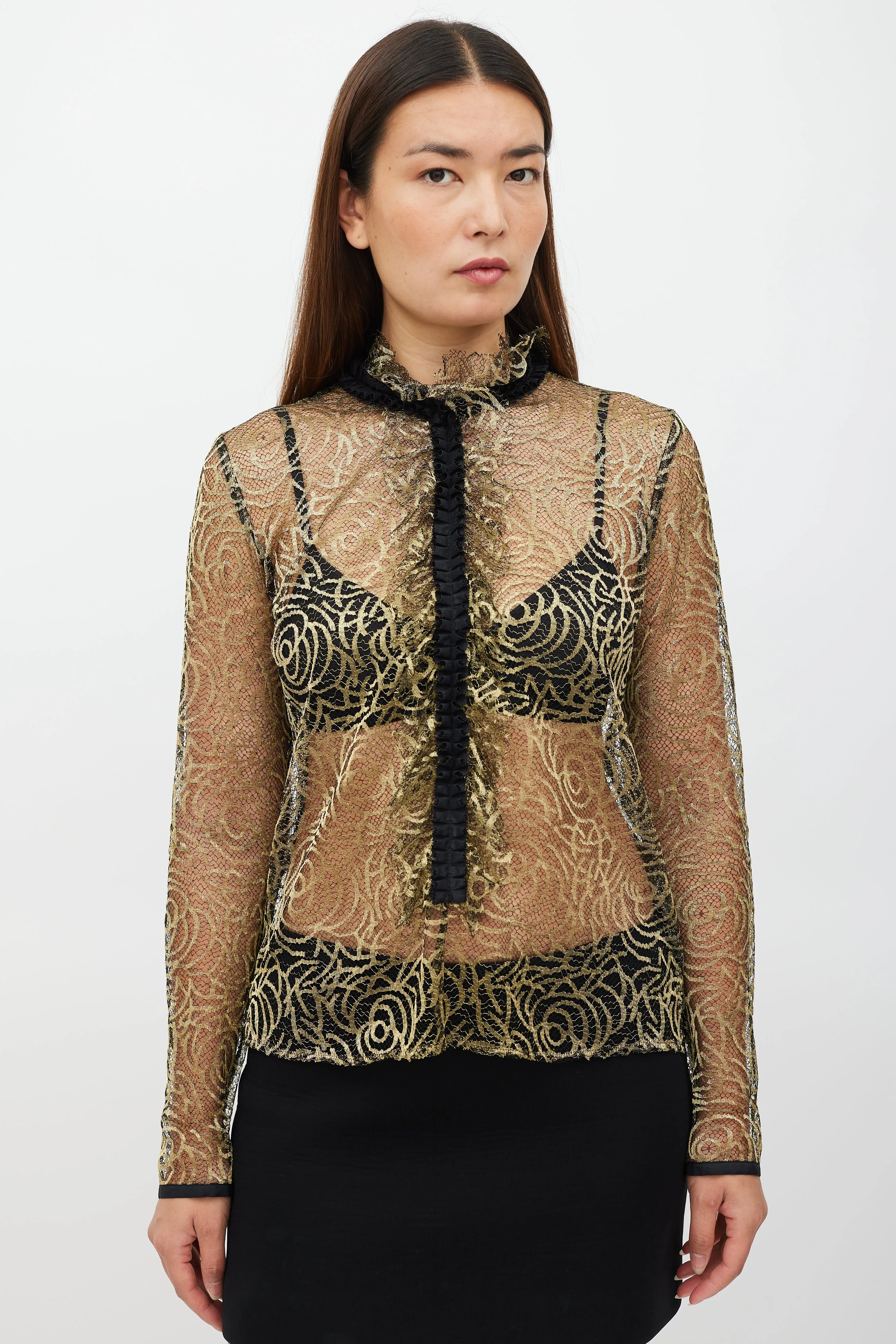 Black & Gold Ruffled Mesh Top
