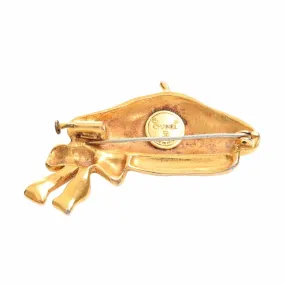 CHANEL Beret Motif Ribbon Brooch Gold Women's