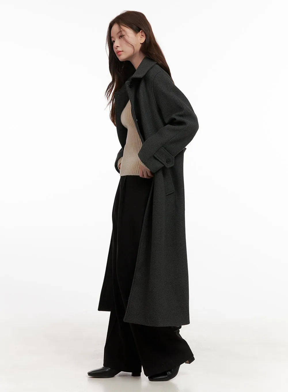 Collared Long Wool Blend Trench OD403