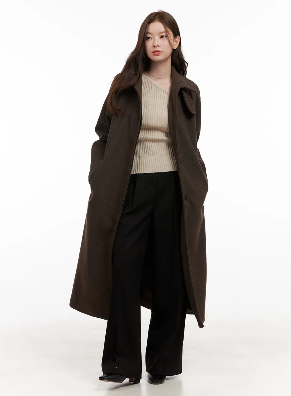 Collared Long Wool Blend Trench OD403