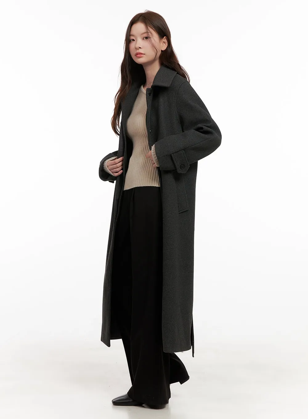 Collared Long Wool Blend Trench OD403