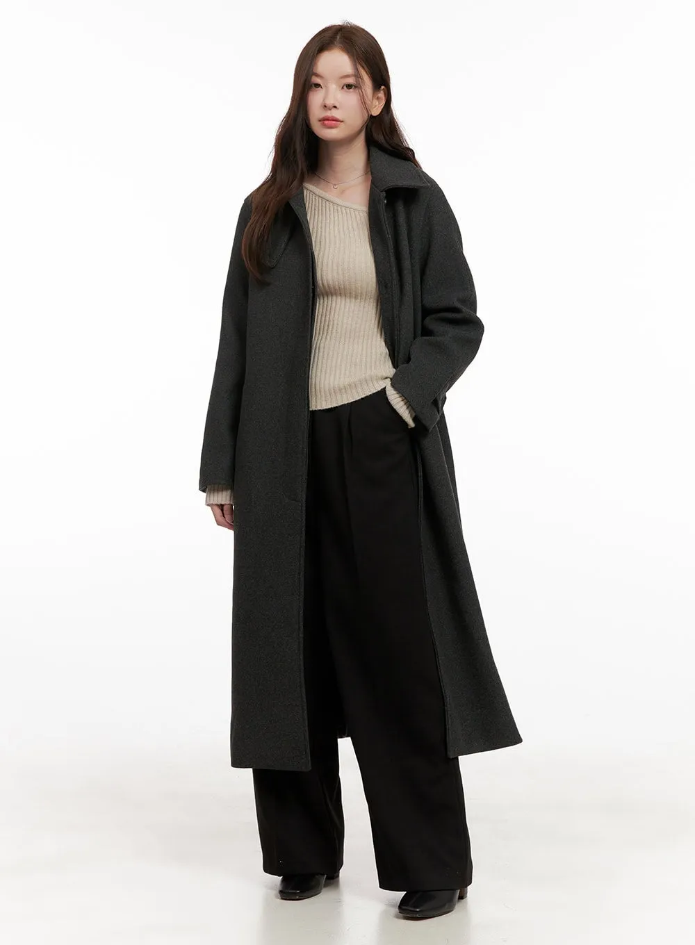Collared Long Wool Blend Trench OD403