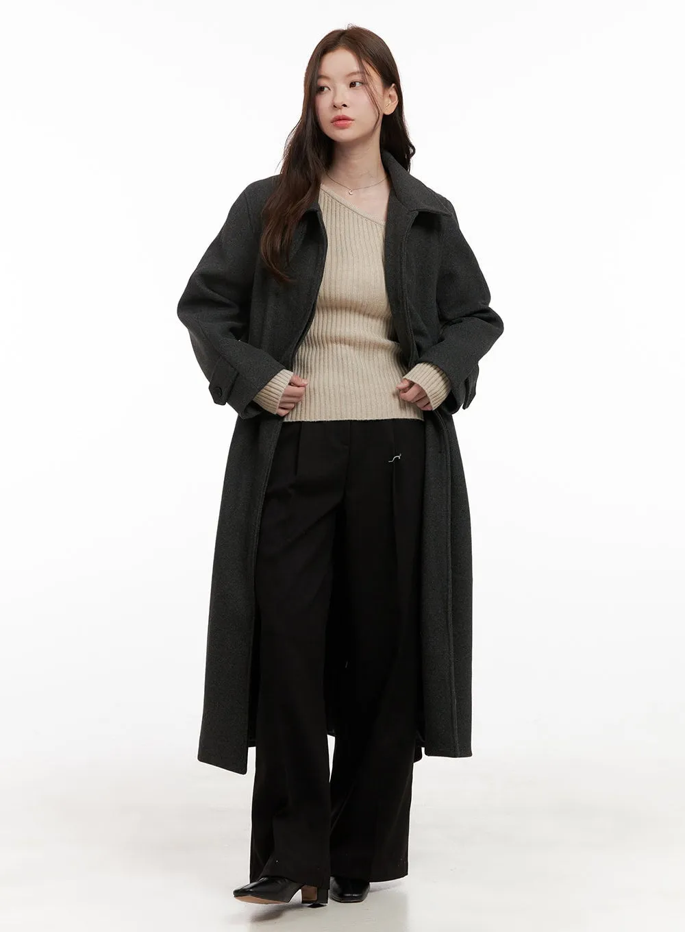 Collared Long Wool Blend Trench OD403