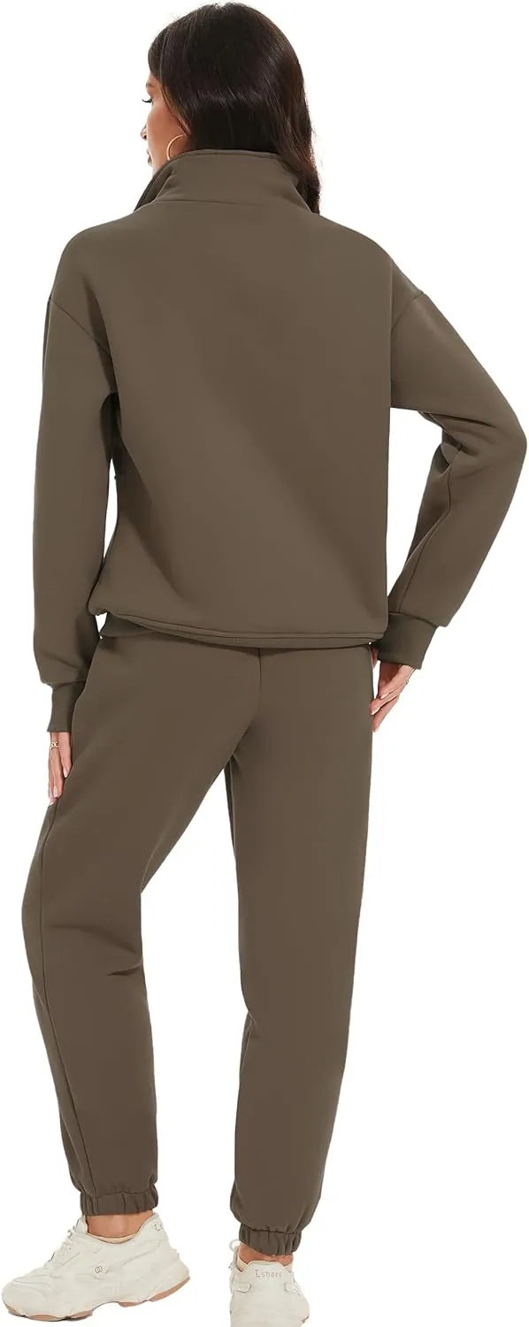 Eisctnd Womens Fleece 2 Piece Sweatsuit Lounge Set Long Sleeve Sweatshirt Jogger Pants Tracksuit Sweatsuit 2025 Fall Sets