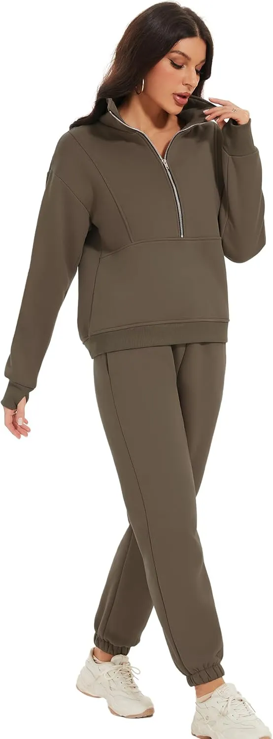 Eisctnd Womens Fleece 2 Piece Sweatsuit Lounge Set Long Sleeve Sweatshirt Jogger Pants Tracksuit Sweatsuit 2025 Fall Sets