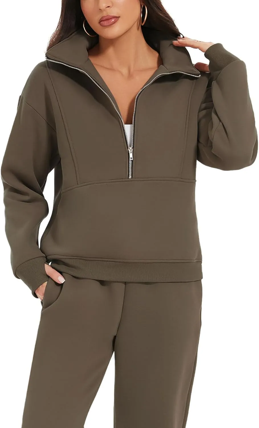 Eisctnd Womens Fleece 2 Piece Sweatsuit Lounge Set Long Sleeve Sweatshirt Jogger Pants Tracksuit Sweatsuit 2025 Fall Sets