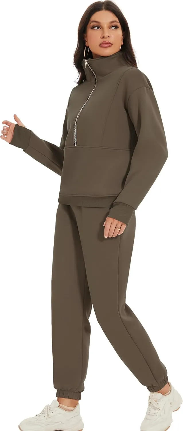 Eisctnd Womens Fleece 2 Piece Sweatsuit Lounge Set Long Sleeve Sweatshirt Jogger Pants Tracksuit Sweatsuit 2025 Fall Sets