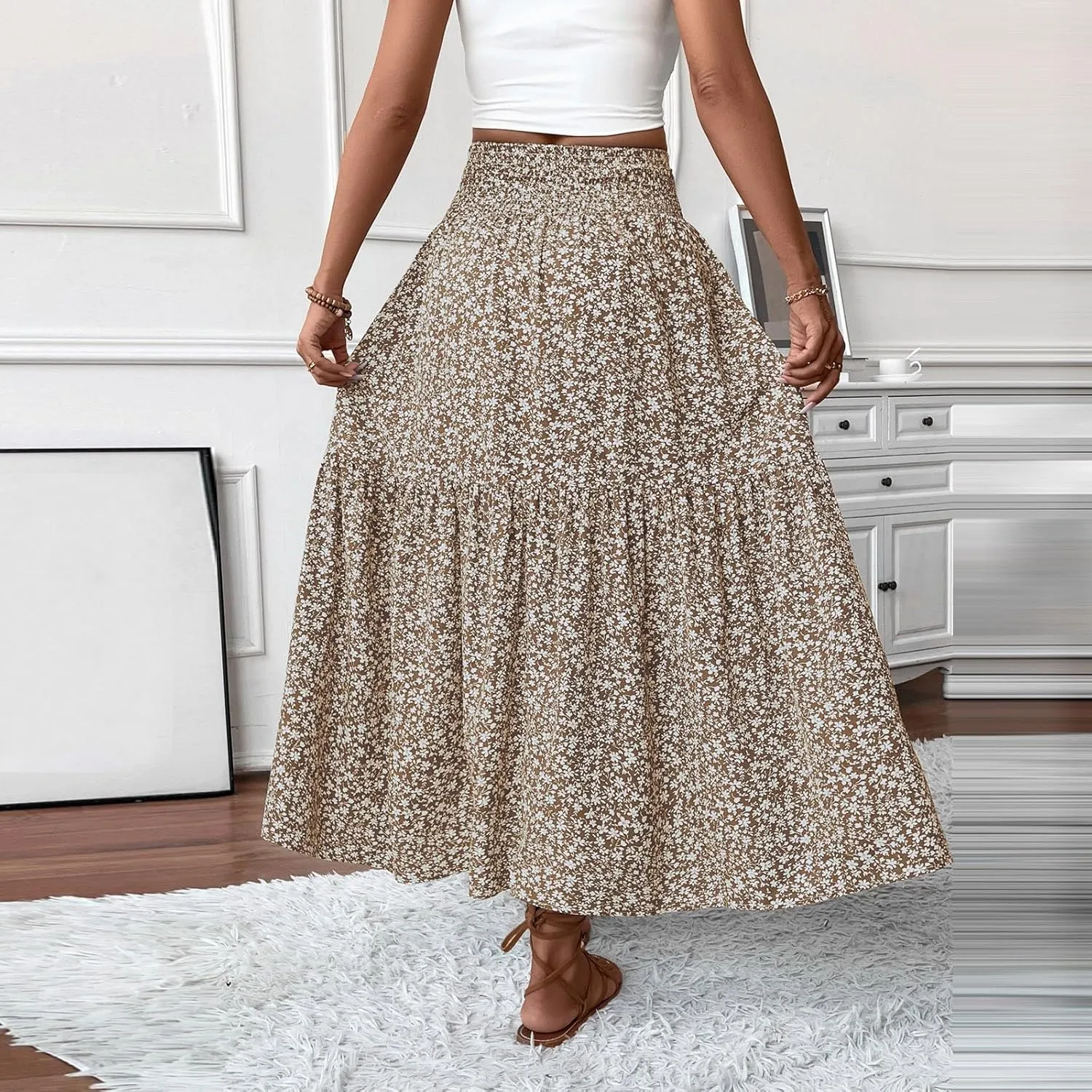 Floral Skirts for Women 2025 Boho Summer Maxi Skirts High Waisted Wrap Pleated Dresses Holiday Vacation Clothes