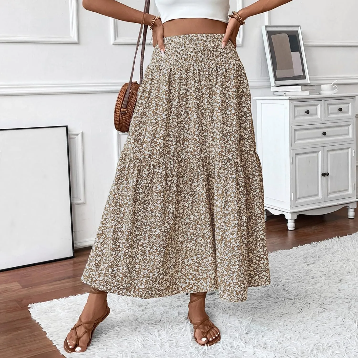 Floral Skirts for Women 2025 Boho Summer Maxi Skirts High Waisted Wrap Pleated Dresses Holiday Vacation Clothes