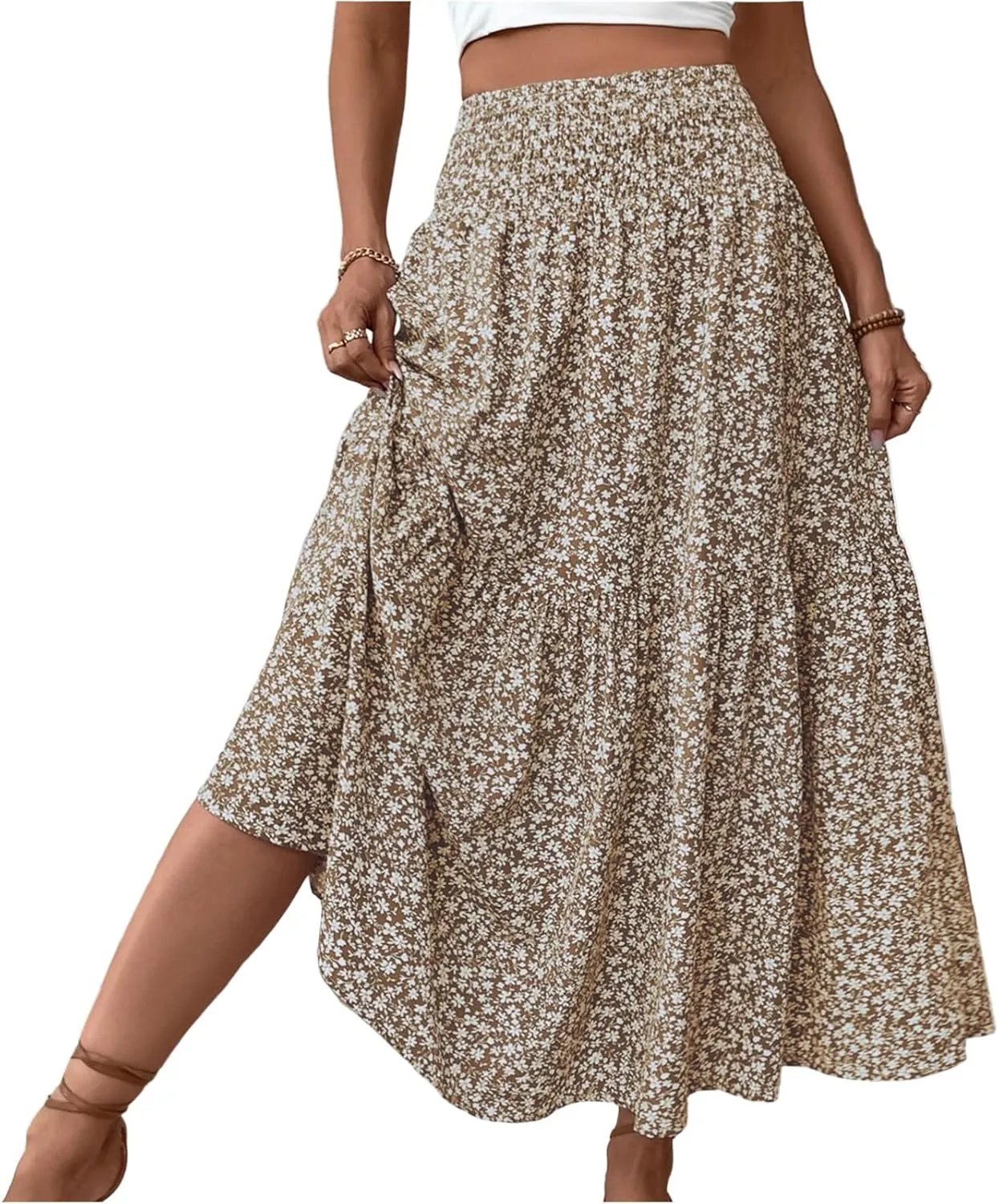 Floral Skirts for Women 2025 Boho Summer Maxi Skirts High Waisted Wrap Pleated Dresses Holiday Vacation Clothes