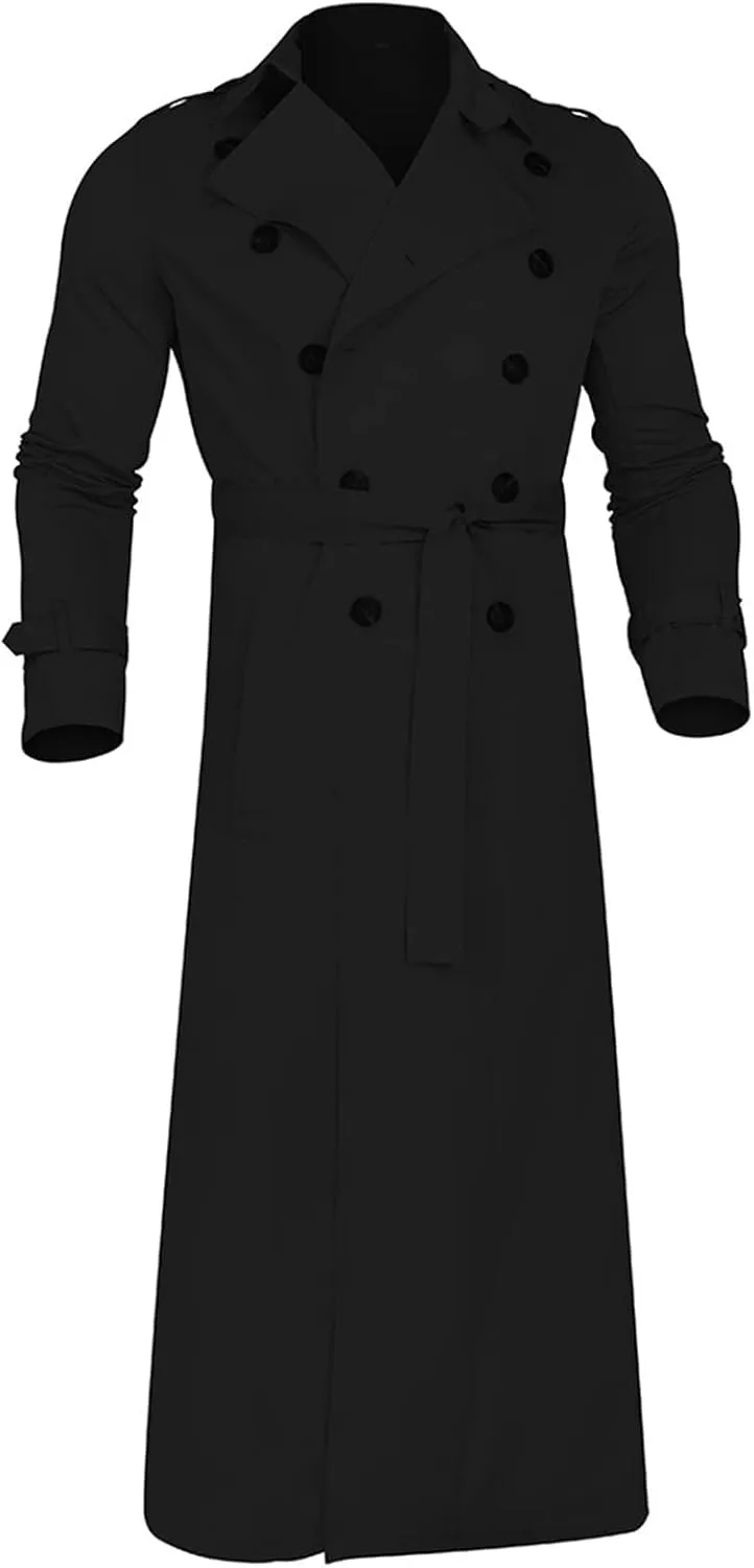 FONMA Trench Coat Men Winter Slim Coat Trench Lapel Long Jacket Double Breasted Coat Soft Elegant windbreaker