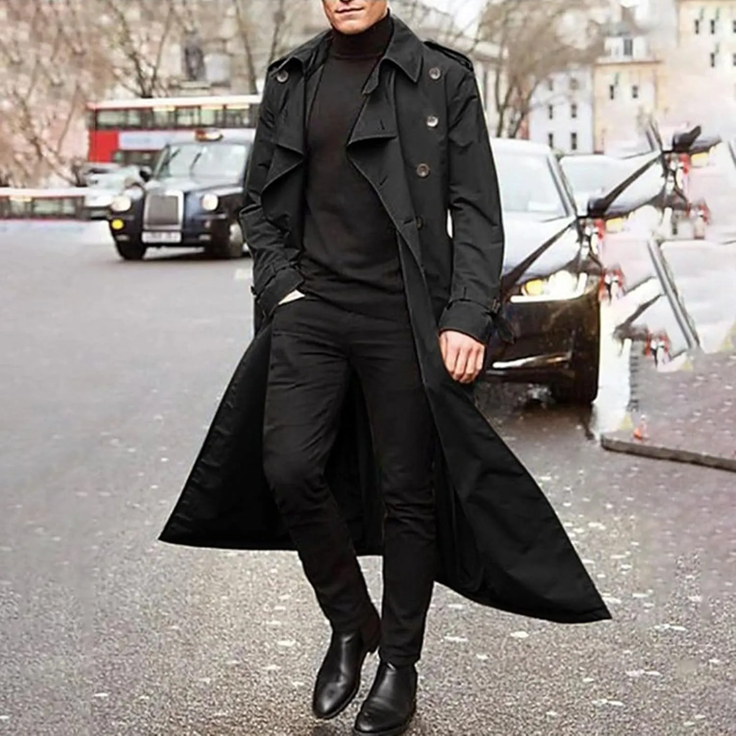 FONMA Trench Coat Men Winter Slim Coat Trench Lapel Long Jacket Double Breasted Coat Soft Elegant windbreaker