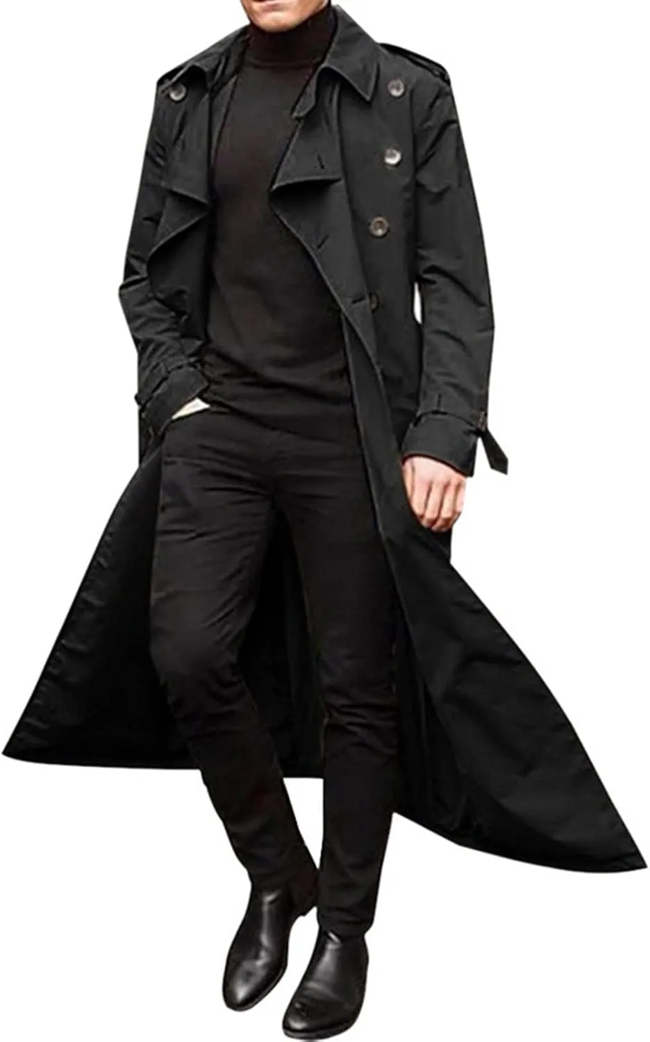 FONMA Trench Coat Men Winter Slim Coat Trench Lapel Long Jacket Double Breasted Coat Soft Elegant windbreaker