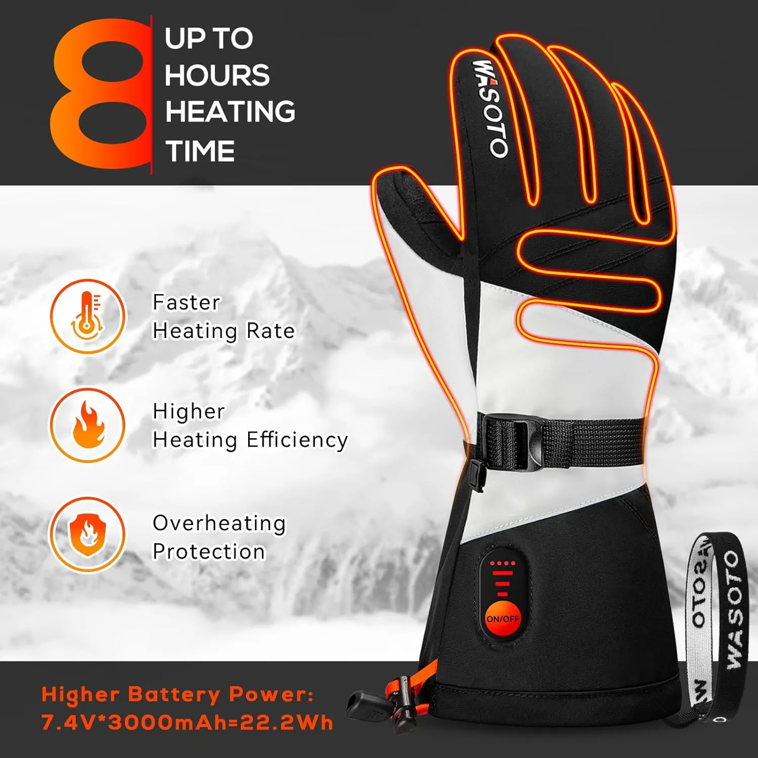 Heated Gloves for Men Women 7.4V Battery 22.2Wh Rechargeable Touchscreen Waterproof Electric Heated Gloves for Winter Outdoor Work Skiing Hiking Camping Ice Hockey