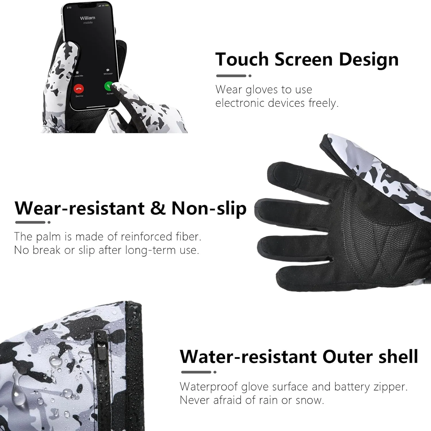 Heated Gloves for Men Women with 7.4V 22.2WH Rechargeable Battery Waterproof Heated Ski Gloves for Motorcycle Working Hunting Hiking Camping Walking Arthritis Raynaud Skiing