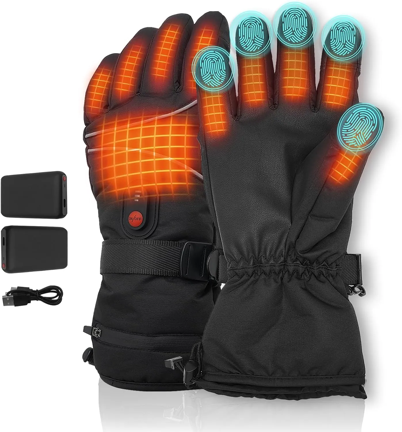 Heating Gloves for Men, Rechargeable Battery Waterproof & Windproof Thermal Touchscreen Winter Gloves for Riding Skiing Skating Hiking