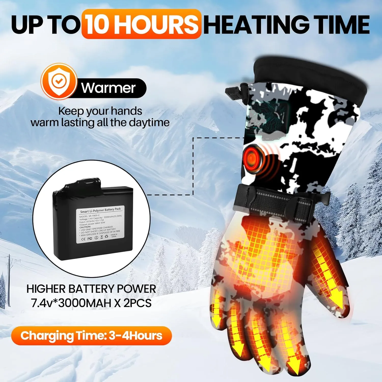 MADETEC Heated Gloves for Men & Women, 7.4V Rechargeable Battery, Touchscreen, Waterproof, Electric Heated Gloves for Winter Skiing, Hiking, Camping, Riding