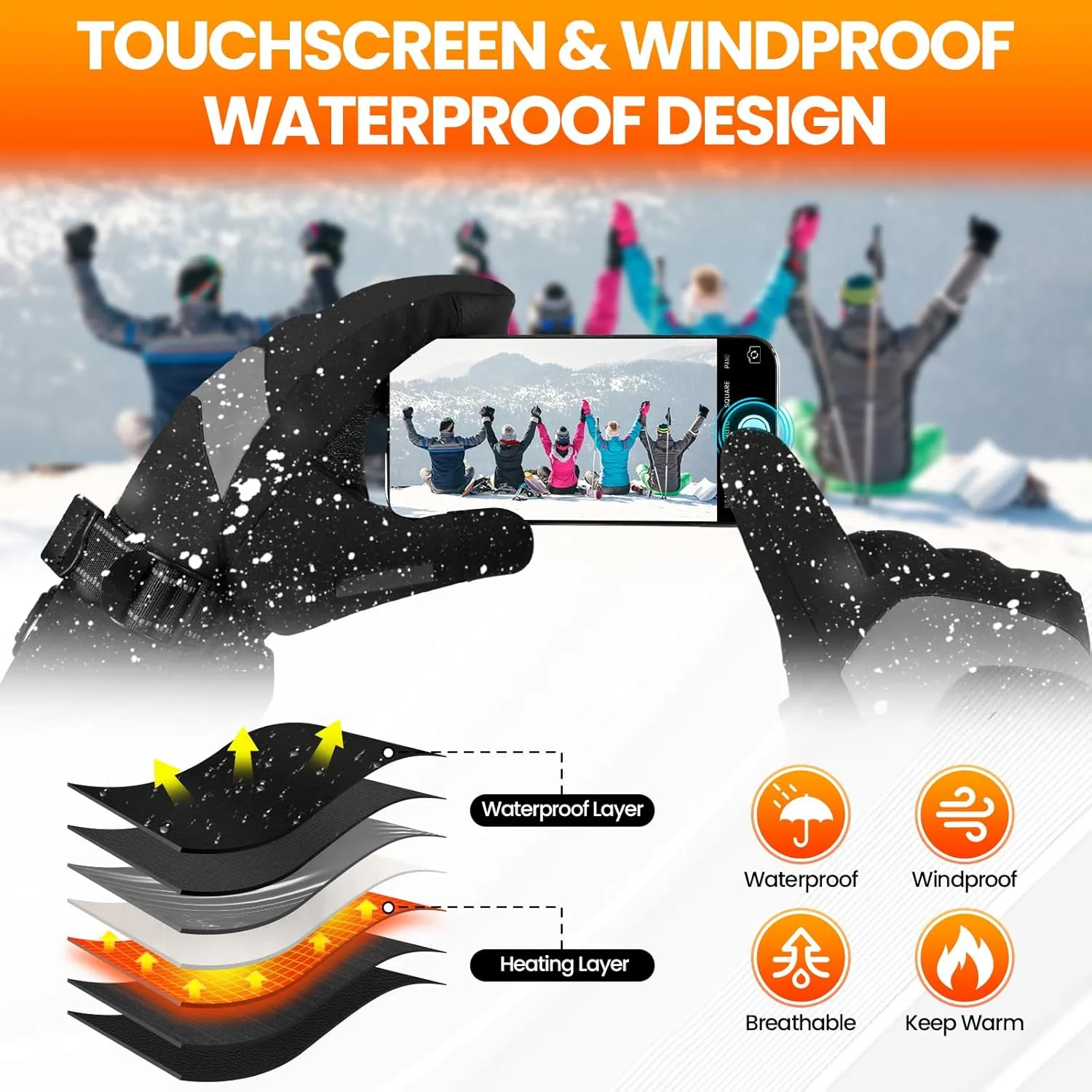 MADETEC Heated Gloves for Men Women,7.4V 22.2Wh Rechargeable Battery Electric Heated Gloves,Full Touchscreen Waterproof Ski Winter Gloves for Outdoor Skiing Hunting Hiking