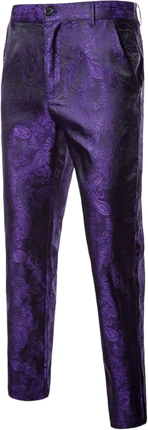 Men's Luxury Gold Dress Pants with Animal Printed Pants Flat Front Party Prom Dress Pants
