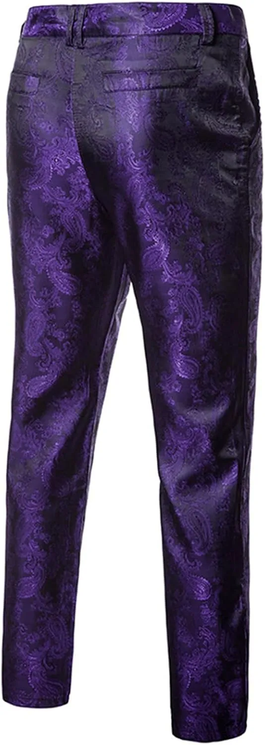 Men's Luxury Gold Dress Pants with Animal Printed Pants Flat Front Party Prom Dress Pants